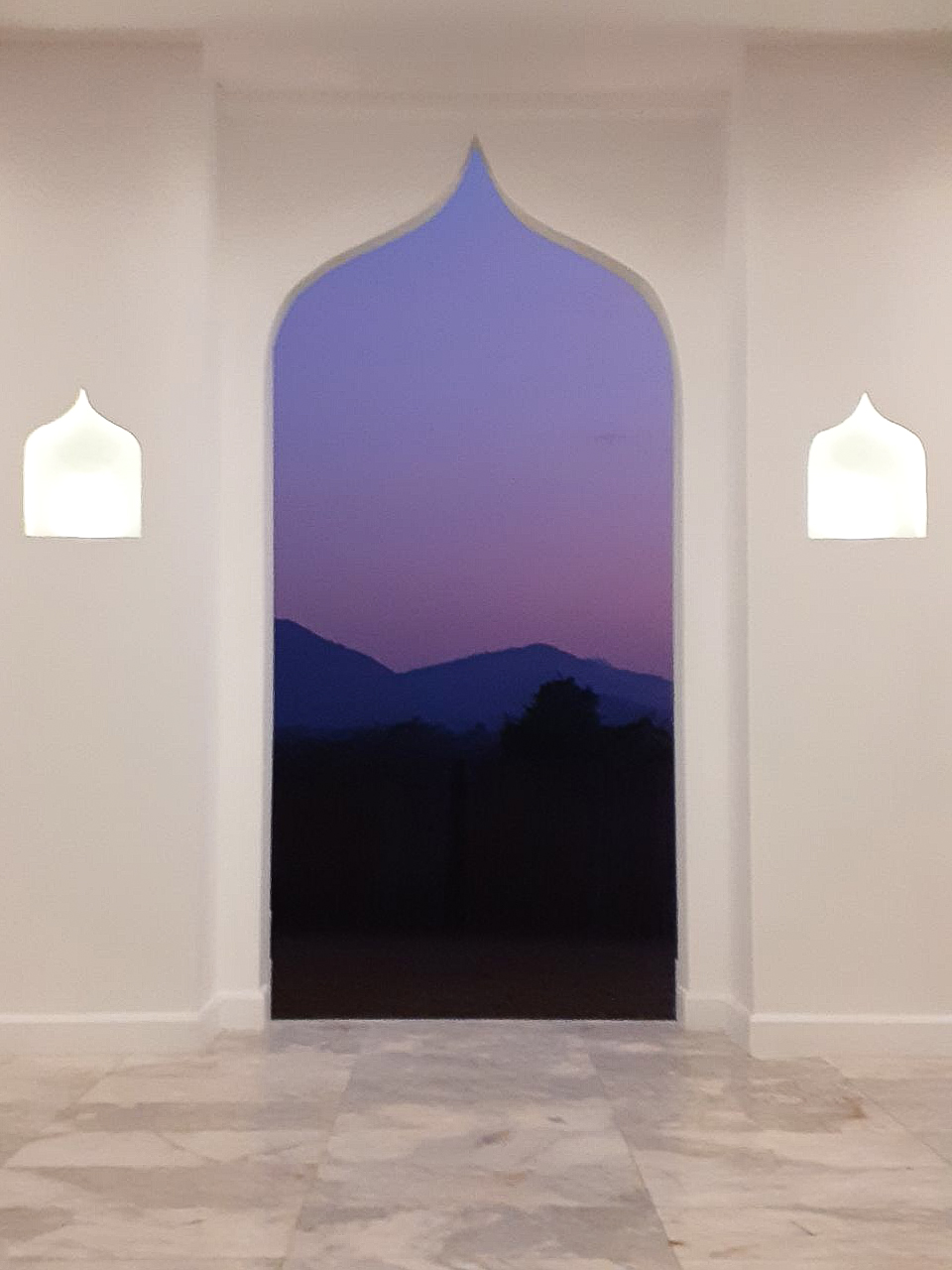 Dining hall alcove during sunset